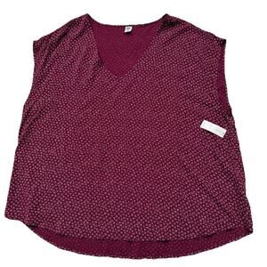 Old Navy Blouse Women’s XXL Floral Maroon Boxy Sleeveless Light V Neck Hi Low